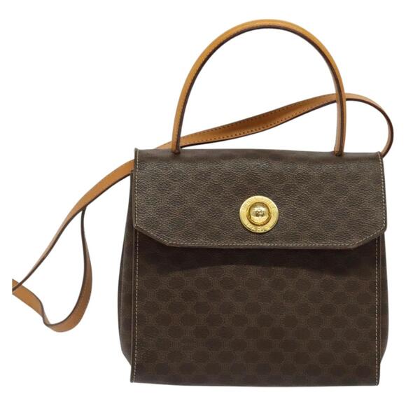 CELINE Macadam Canvas Hand Bag Pvc Leather Brown Gold - Picture 2 of 13